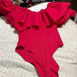 Zara Red Ruffled Bodysuit